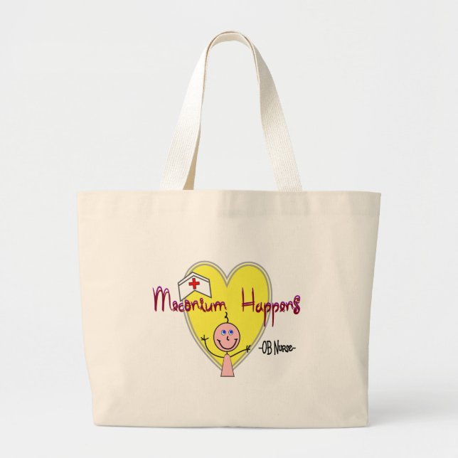 Grand Tote Bag L'infirmière "Meconium d'OB se produit" hilare (Devant)