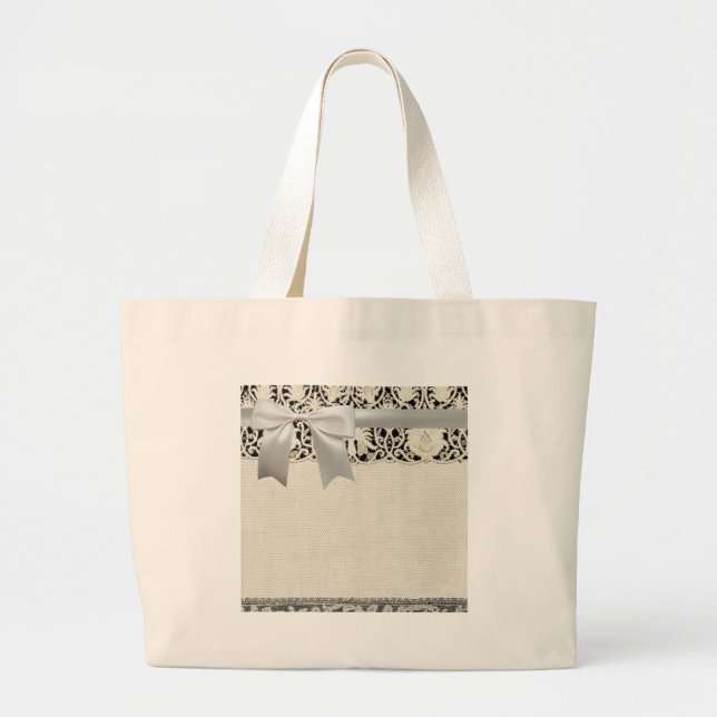 Grand Tote Bag Linge de dentelle mariage blanc classique jolie (Devant)