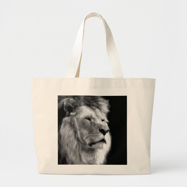 Grand Tote Bag Lion noir blanc (Devant)