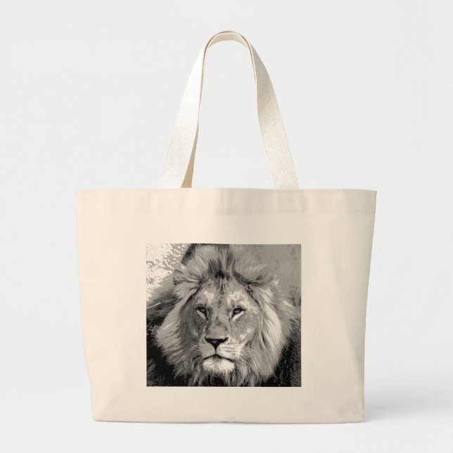 Grand Tote Bag Lion noir blanc (Devant)