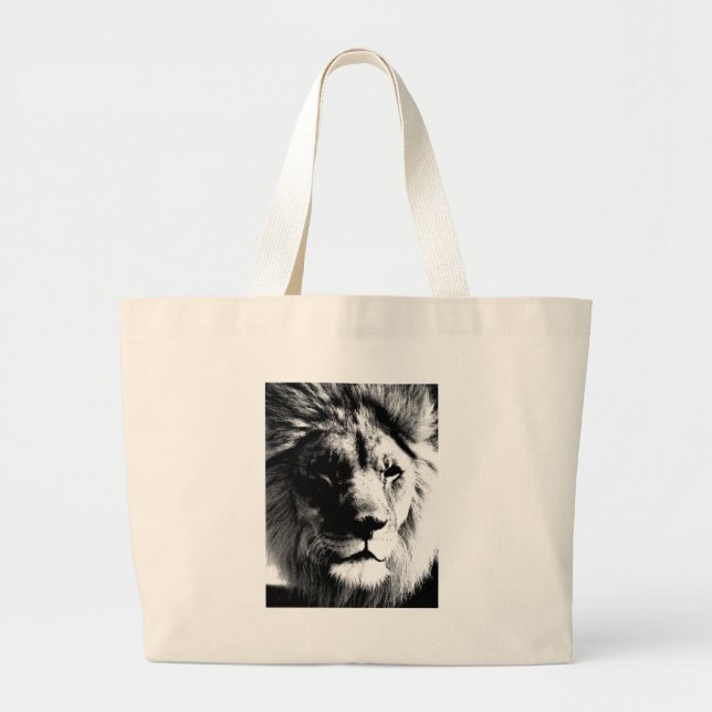 Grand Tote Bag Lion noir et blanc (Devant)