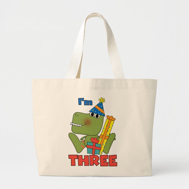Grand Tote Bag Little Dino 3ème Anniversaire Tshirts et cadeaux (Devant)