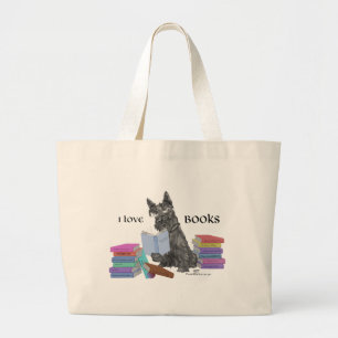 Grand Tote Bag Livres de lecture écossais Terrier