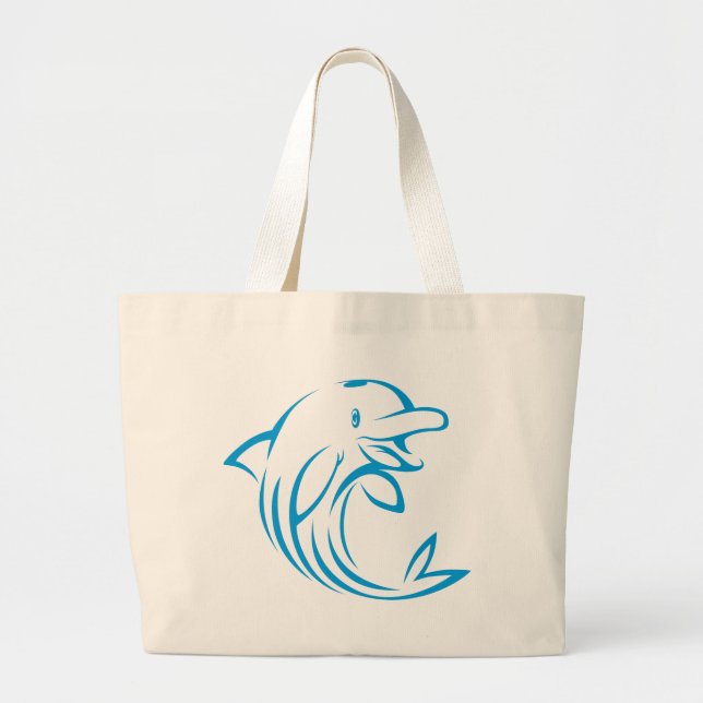 Grand Tote Bag Logo bleu fait sur commande de dauphin (Devant)
