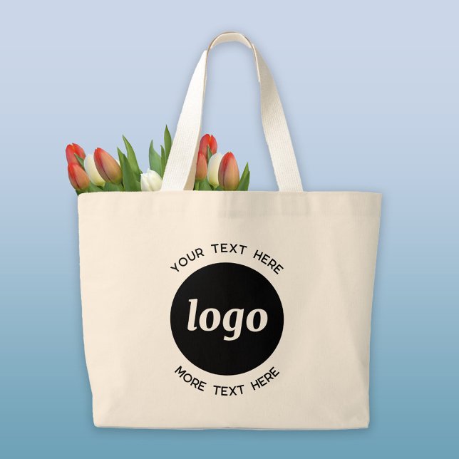 Grand Tote Bag Logo Simple Avec Entreprise Texte (Logo and custom text business promotional large tote bag)