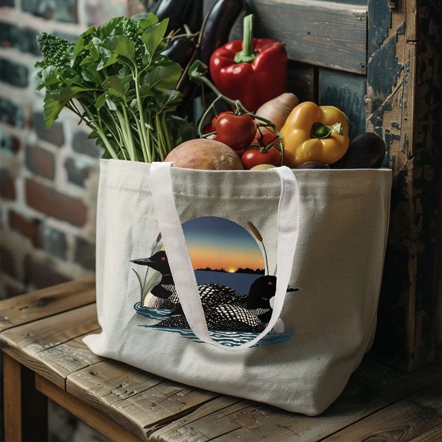 Grand Tote Bag Loon Couple coucher de soleil bleu (Créateur téléchargé)