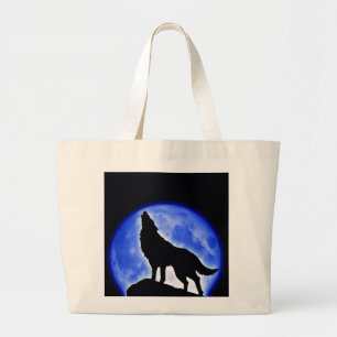 Grand Tote Bag Loup hurlant à la lune