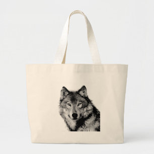 Grand Tote Bag Loup noir et blanc