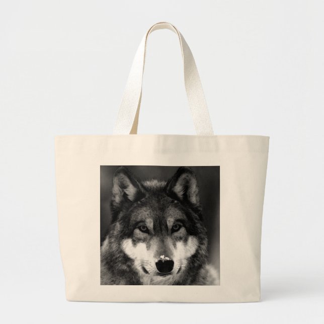 Grand Tote Bag Loup noir et blanc (Devant)