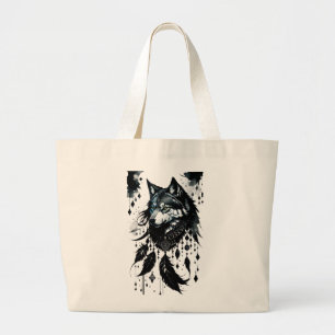 Grand Tote Bag loup, prédateur, attrape-rêves, amulette, talisman