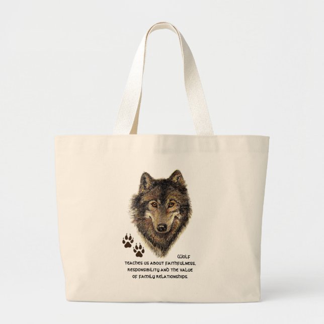 Grand Tote Bag Loup, Totem animal loup, Guide de la nature (Devant)