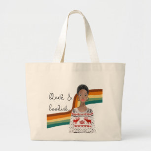 Grand Tote Bag Louveur de livre noir avec cheveux courts