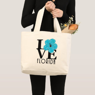 Grand Tote Bag LOVE Florida Blue Hibiscus