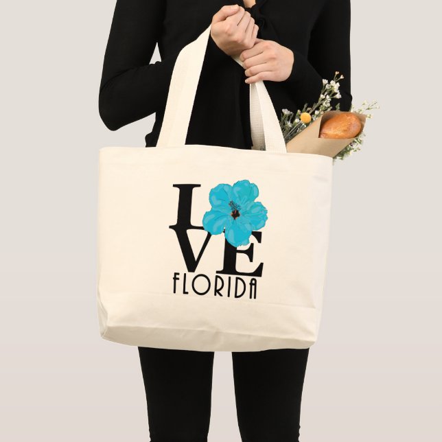 Grand Tote Bag LOVE Florida Blue Hibiscus (Devant (produit))