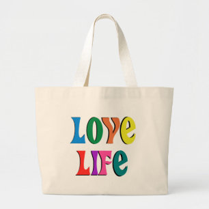Grand Tote Bag LOVE LIFE fourre-tout ~ personnalisable ~un messag