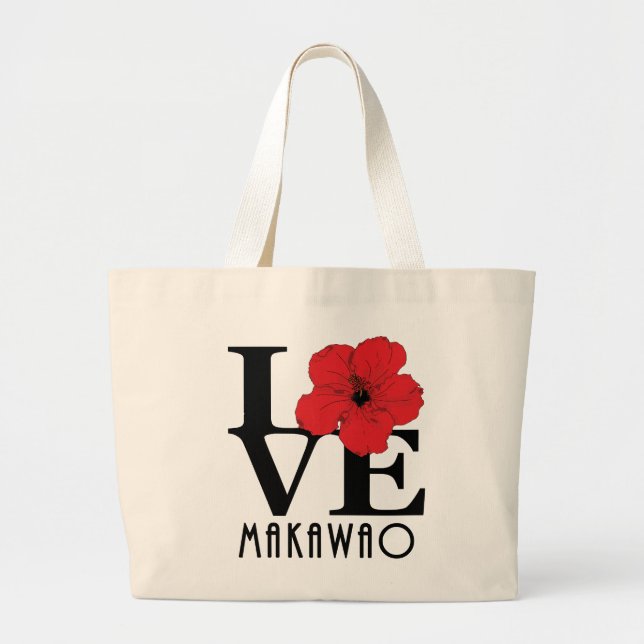 Grand Tote Bag LOVE Makawao Hawaii rouge Hibiscus (Devant)