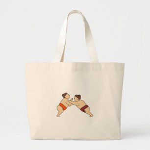Grand Tote Bag Lutteur de sumo de Rikishi poussant la ligne mono