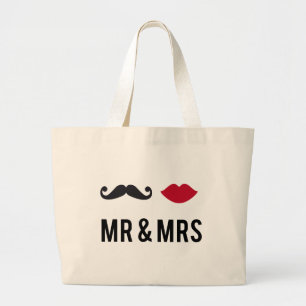 Grand Tote Bag M. et Mme avec la moustache et les lèvres rouges