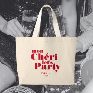 Grand Tote Bag Ma Chérie Faisons la Fête Rouge Cerise Gras