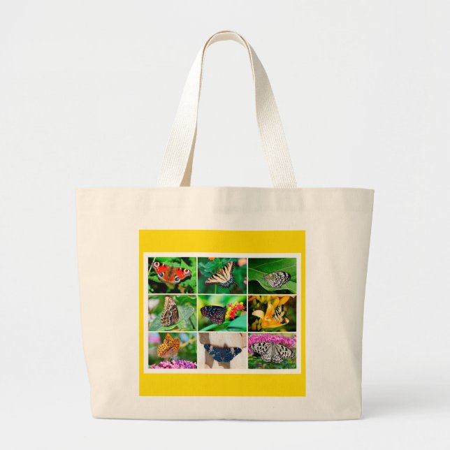 Grand Tote Bag Magnifique Papillons Collage, 9 Photos (Devant)