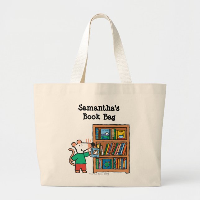 Grand Tote Bag Maisy et une bibliothèque de livres (Devant)