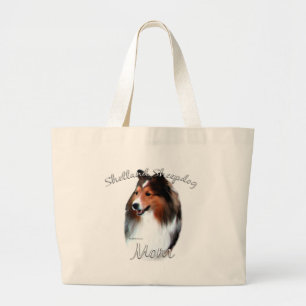 Grand Tote Bag Maman 2 de chien de berger de Shetland (sable)