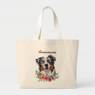 Grand Tote Bag Maman de Berger Australien Anniversaire Nom Person