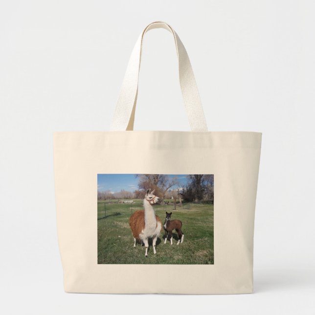 Grand Tote Bag Maman de lama et bébé de lama (Devant)