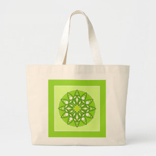 Grand Tote Bag Mandala motif dans les tons vert citron