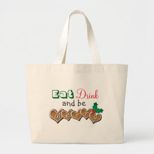 Grand Tote Bag Mangez, buvez et soyez Joyeux Noël