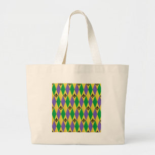 Grand Tote Bag Mardi Gras Harlequin Fleur De Lis