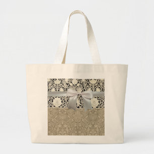 Grand Tote Bag Mariage Antique Dentelle Lin Blanc Classique Joli
