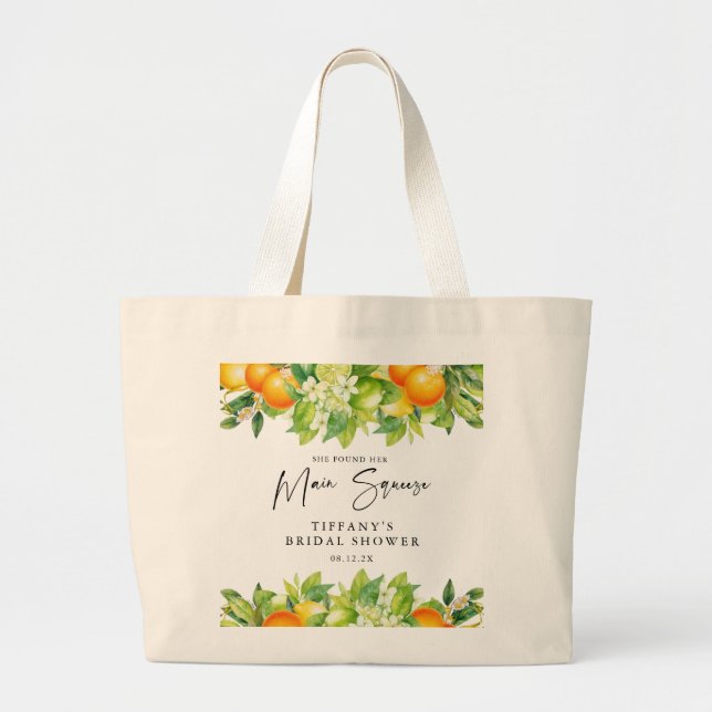 Grand Tote Bag Mariage Moderne d'Été Oranges Citron Citrus (Devant)