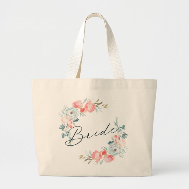 Grand Tote Bag Mariée de Wreath & Calligraphy (Devant)