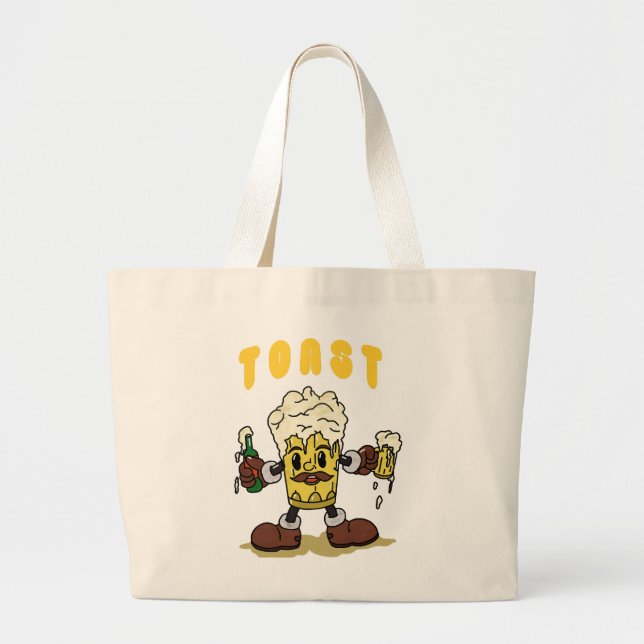 Grand Tote Bag Mascotte du toast à la bière (Devant)