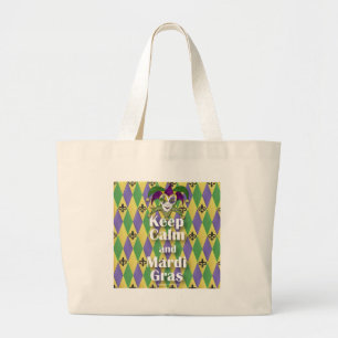 Grand Tote Bag Masque de bouffon Garder son calme et Mardi Gras