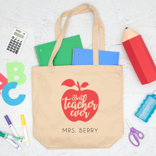 Grand Tote Bag Meilleur enseignant jamais Red Apple personnalisée