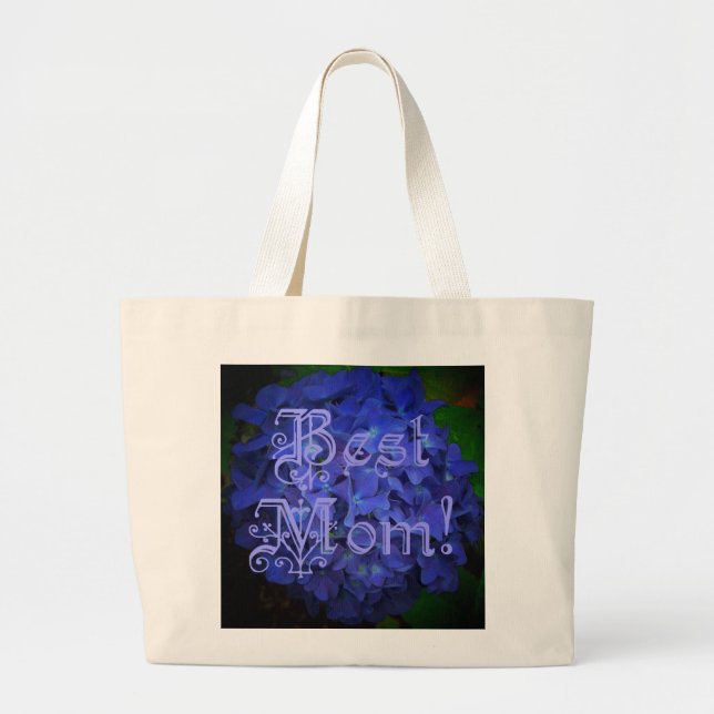 Grand Tote Bag Meilleure maman avec Arrière - plan de fleurs bleu (Devant)