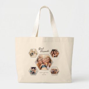 Grand Tote Bag Meilleurs amis Photo Collage personnalisé de scrip