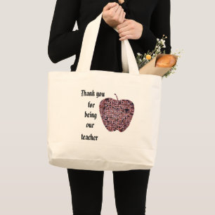 Grand Tote Bag Merci d'être notre enseignant Red Mosaic Apple