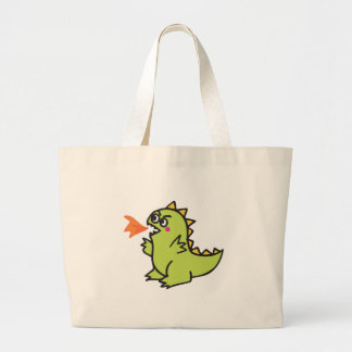 Grand Tote Bag mignon petit monstre de dragon de feu vert
