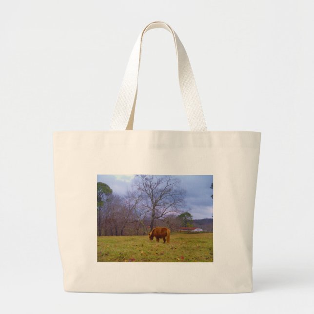 Grand Tote Bag Miniature brun cheval bleu ciel (Devant)