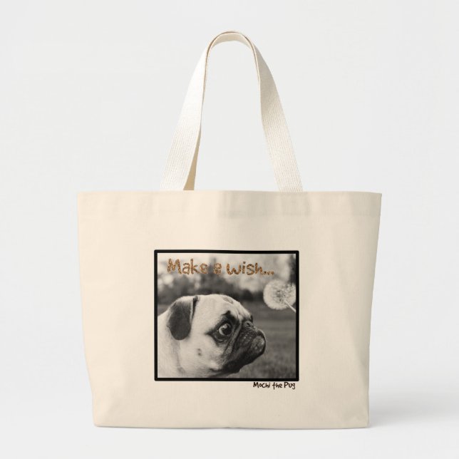 Grand Tote Bag Mochi le carlin font un souhait (Devant)