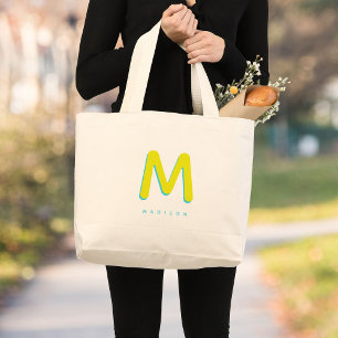Grand Tote Bag Modern Cute Fun Nom personnalisé 3D Monogramme