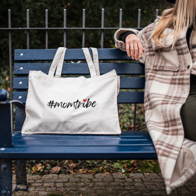 Grand Tote Bag #MomTribe | Modernité de la maternité Script Fête  (Créateur téléchargé)