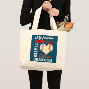 Grand Tote Bag Mon Joueur De Baseball Préféré M'Appelle Grand-Mèr