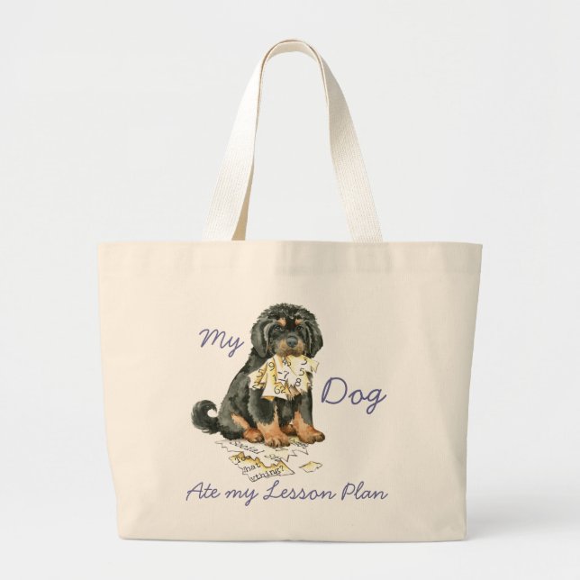 Grand Tote Bag Mon Mastiff Tibétain A Mangé Mon Plan De Leçon (Devant)