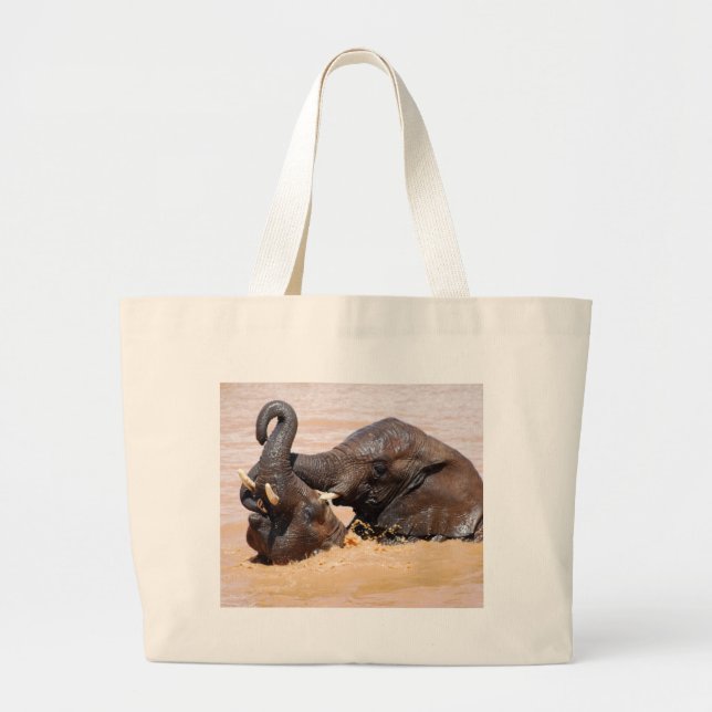 Grand Tote Bag Monde de l'eau des éléphants (Devant)