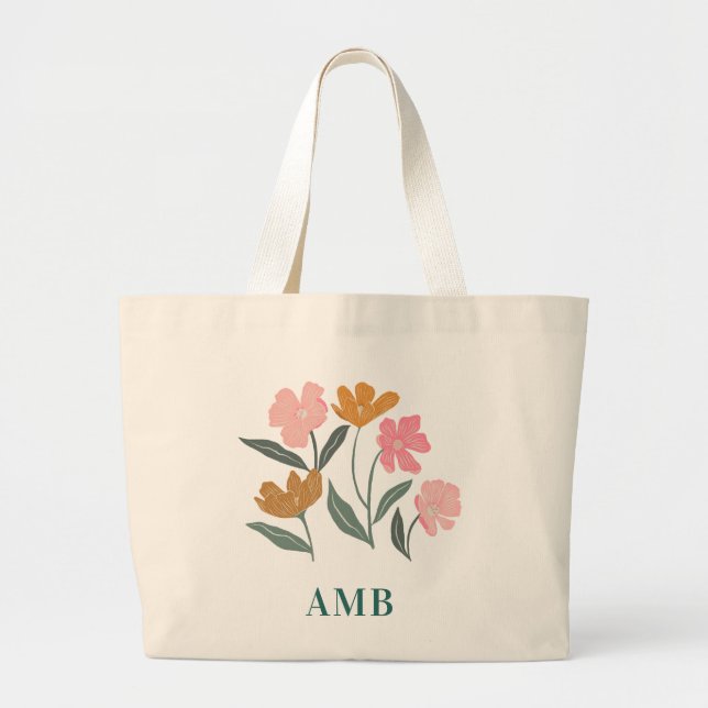 Grand Tote Bag Monogram Floral Illustrated Botanical Bridesmaid (Devant)