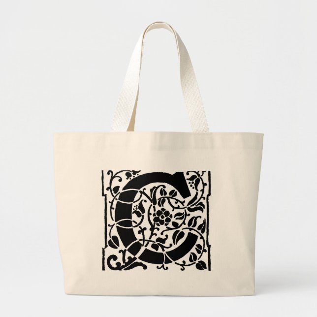 Grand Tote Bag Monogramme C initial. Nom floral Motif Customisé (Devant)